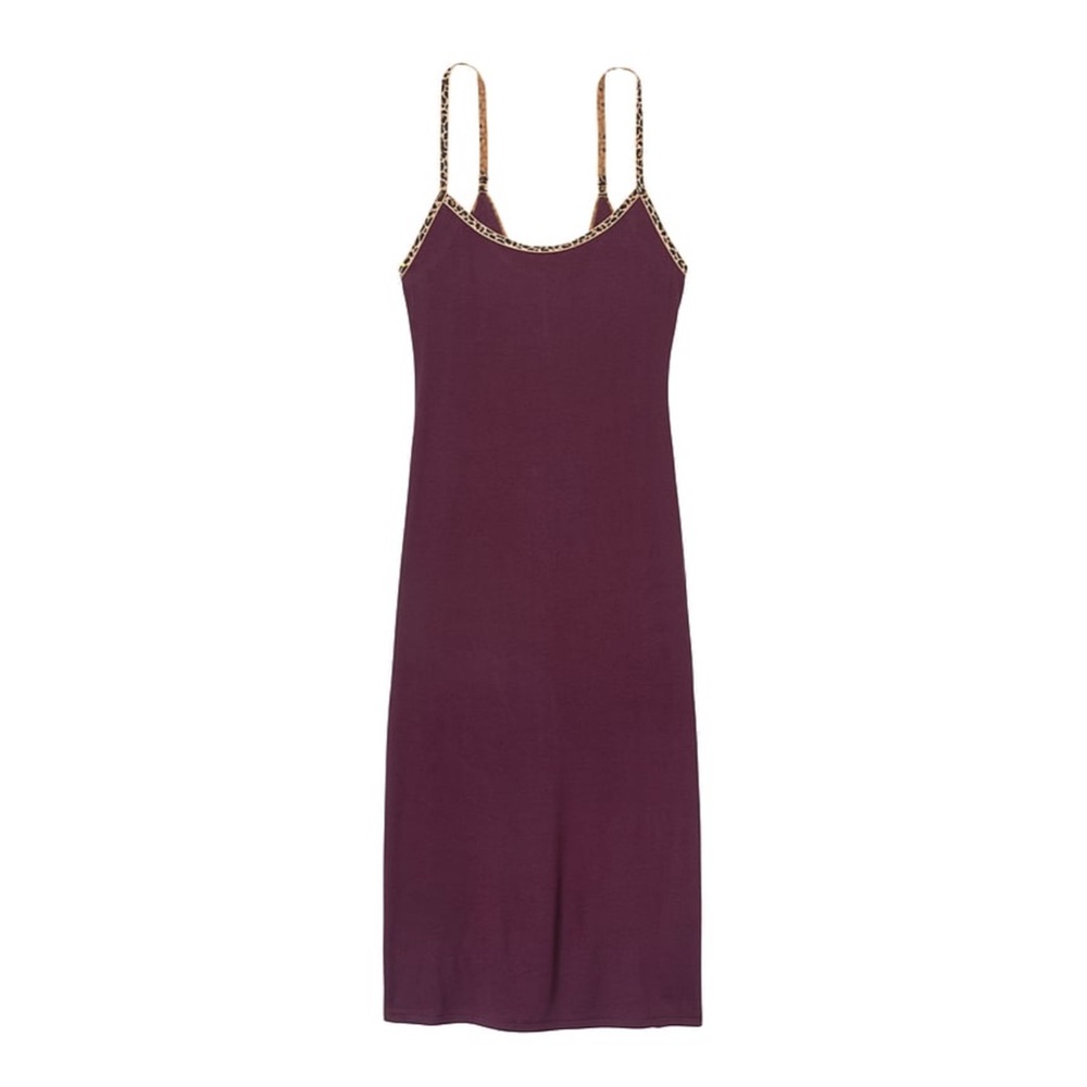 Victoria's Secret modal midi ribbed sleep Burgundy w/leopard adjust straps NWT